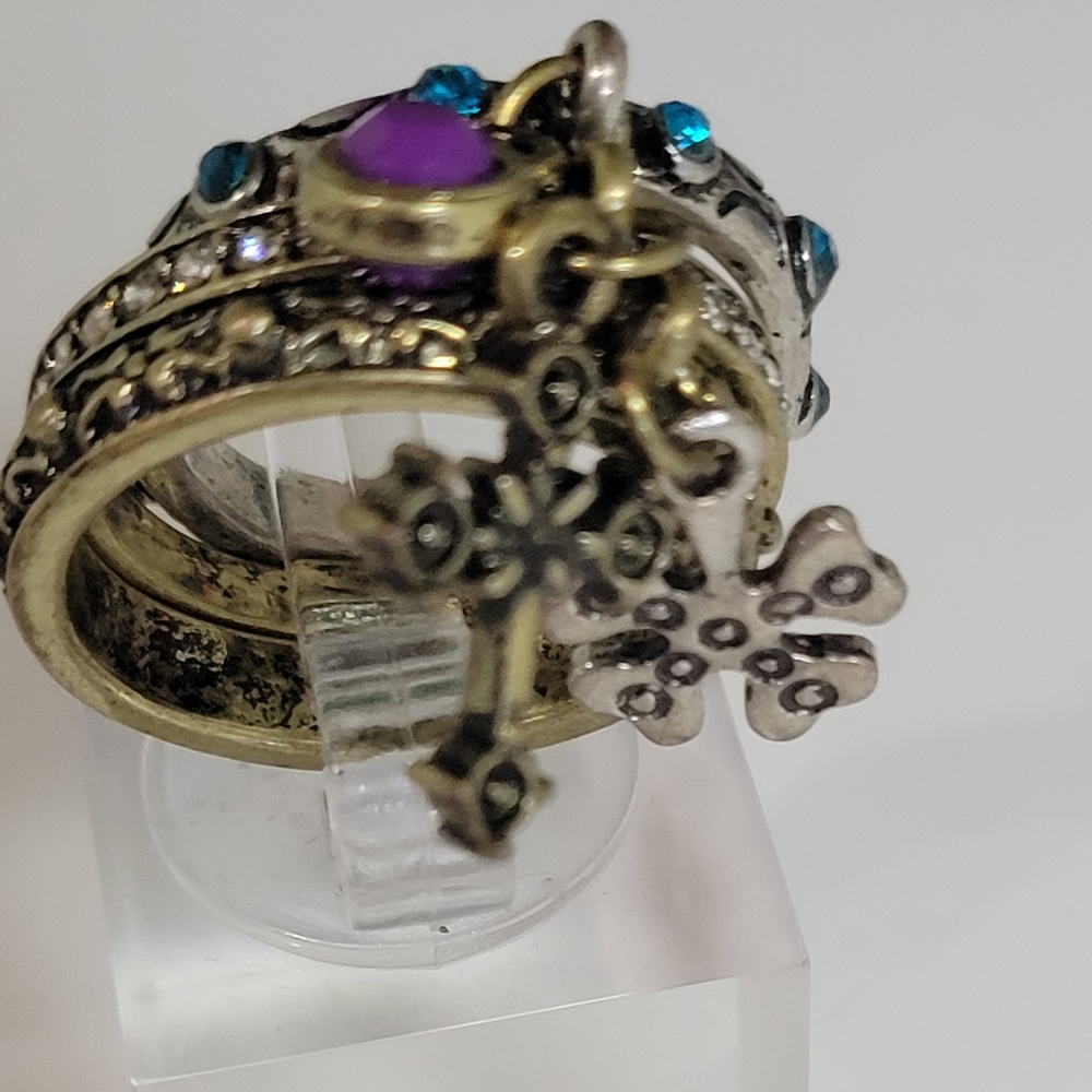 3pc Stackable Ring Set In Bronze. Cross Shamrock … - image 3